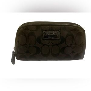 Coach Signature C Canvas Cosmetic Bag/Clutch. Black w/Red Lining. 7x4